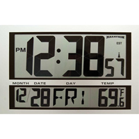 Jumbo Clock, Digital, Battery Operated, 16.5" W x 1.7" D x 11" H, Silver XD075 | Doyle's Supply